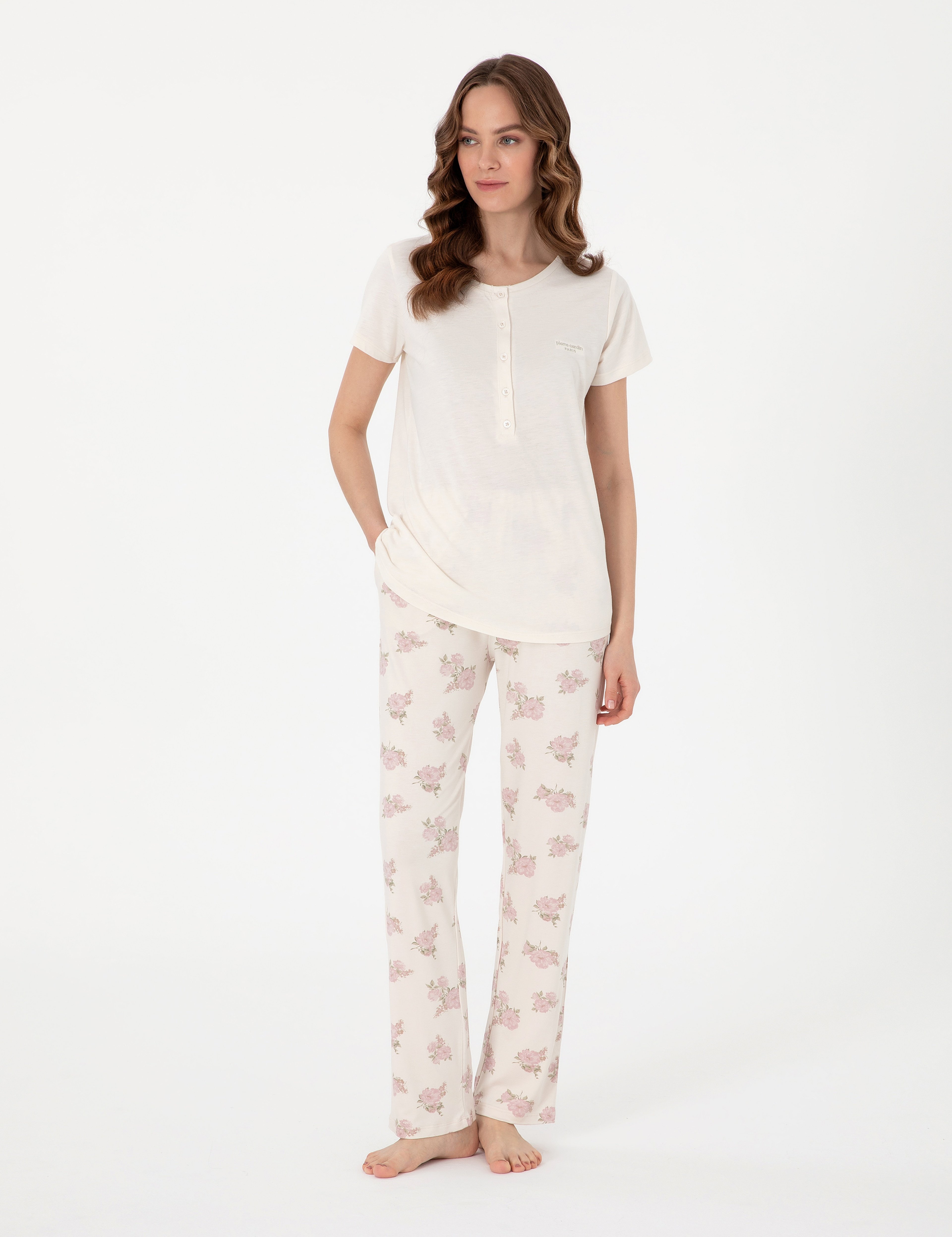Krem Kısakollu Lohusa Pijama Takımı - Image 1