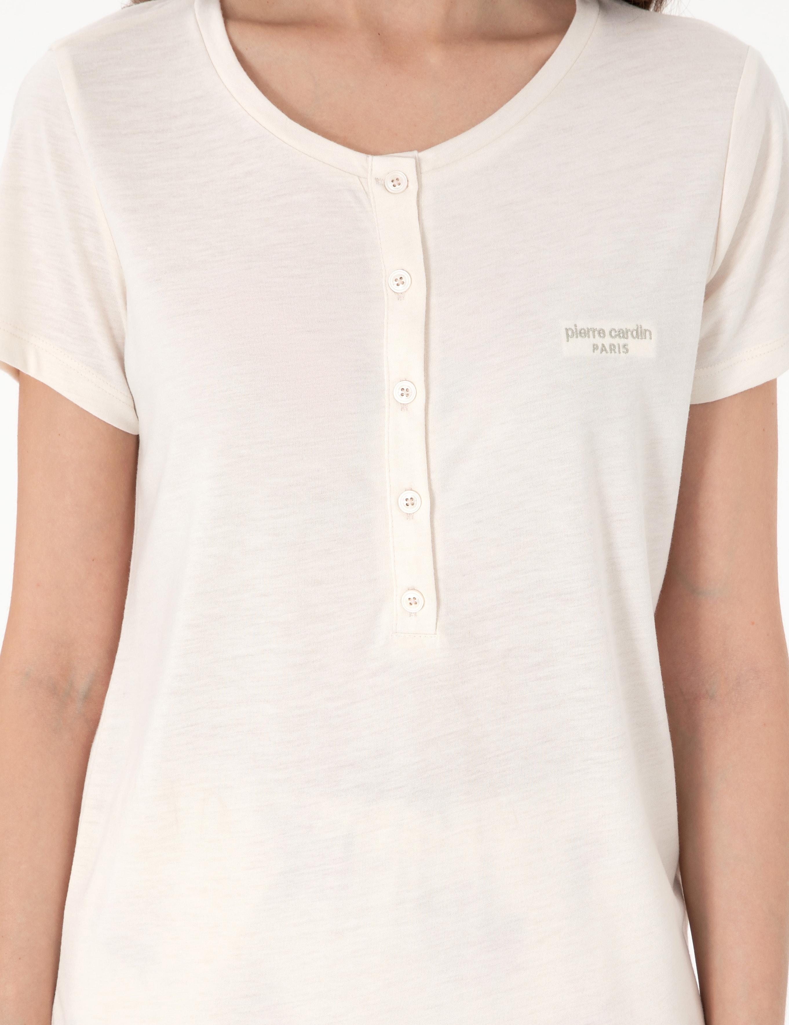 Krem Kısakollu Lohusa Pijama Takımı