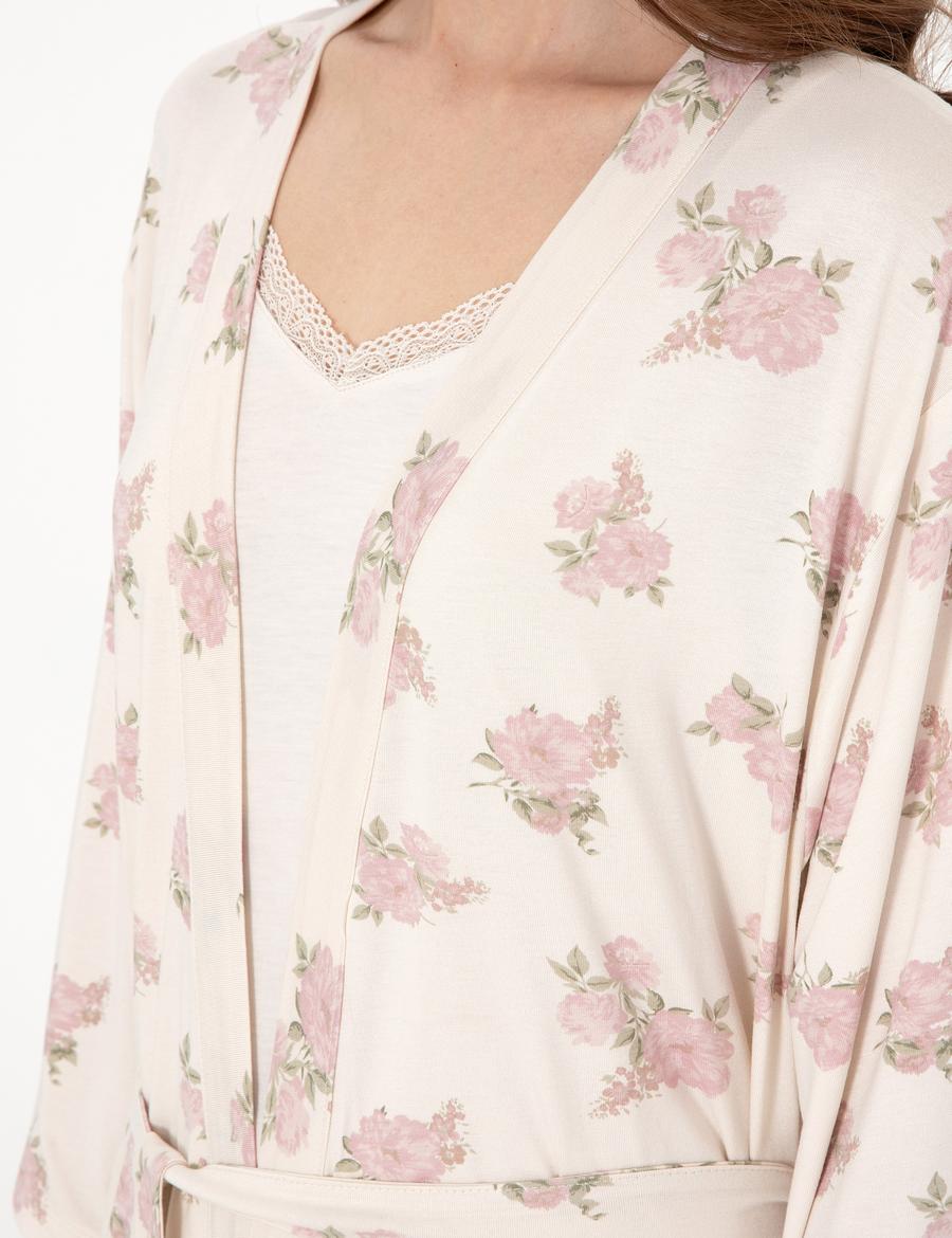 Krem 3'lü Pijama Takımı