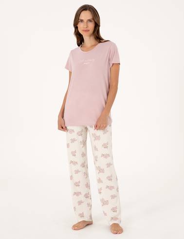 Pudra Kısakollu Pijama Takımı