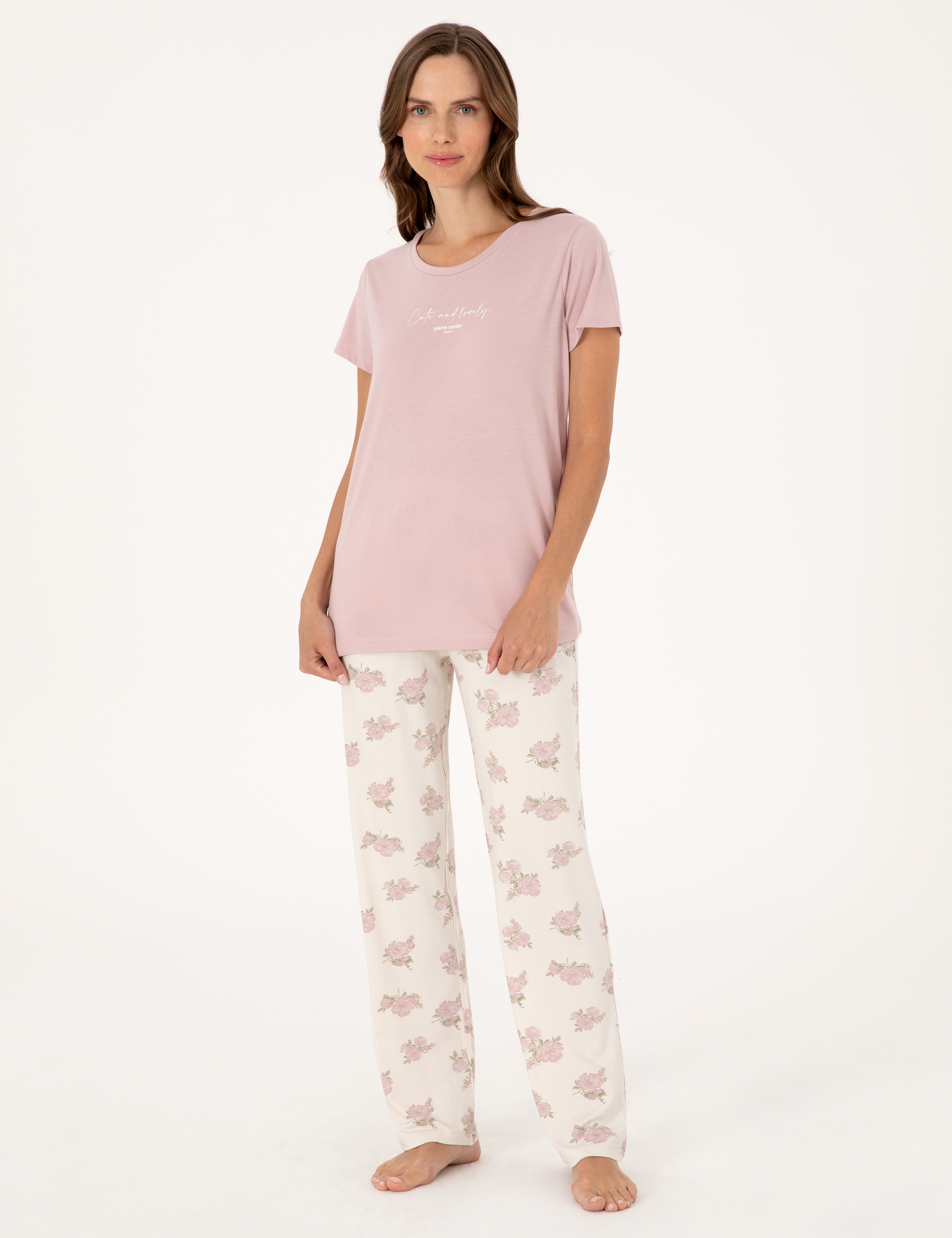 Pudra Kısakollu Pijama Takımı