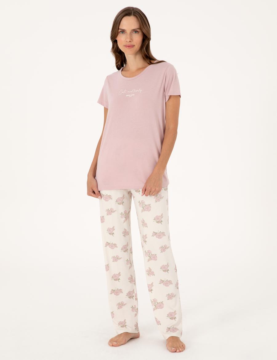 Pudra Kısakollu Pijama Takımı