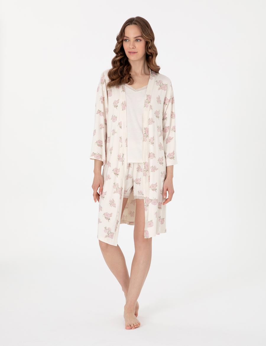 Krem 3'lü Pijama Takımı