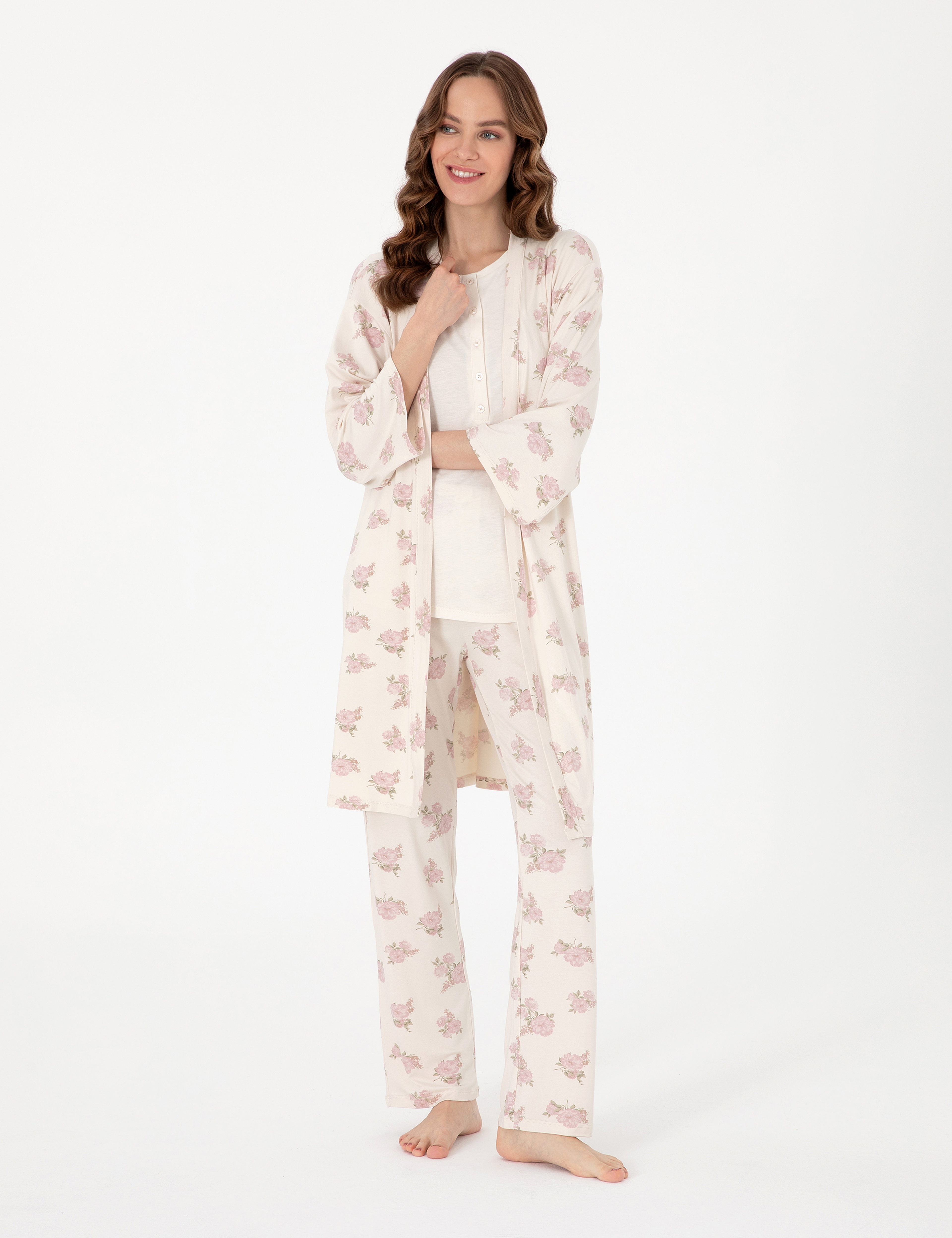 Krem 3'lü Lohusa Pijama Takımı - Image 1