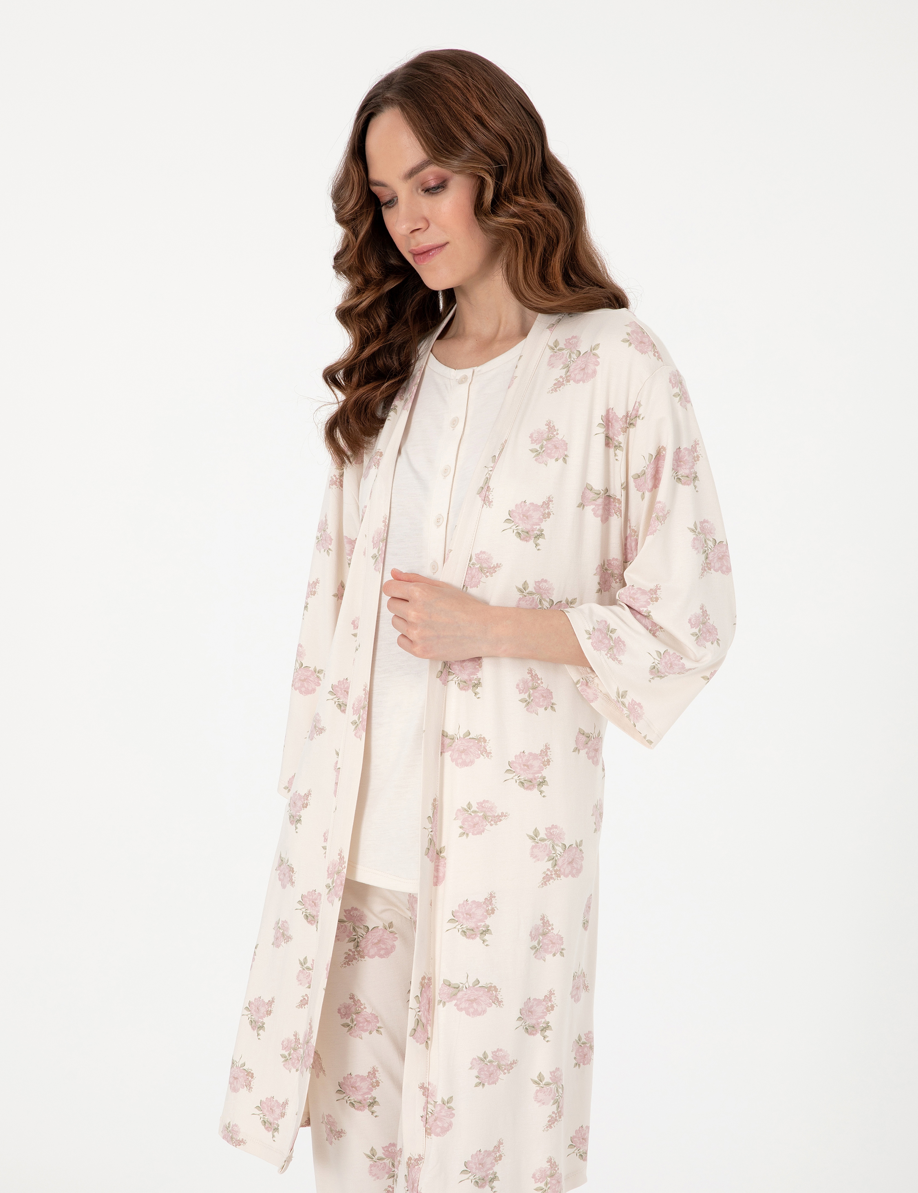 Krem 3'lü Lohusa Pijama Takımı - Image 3