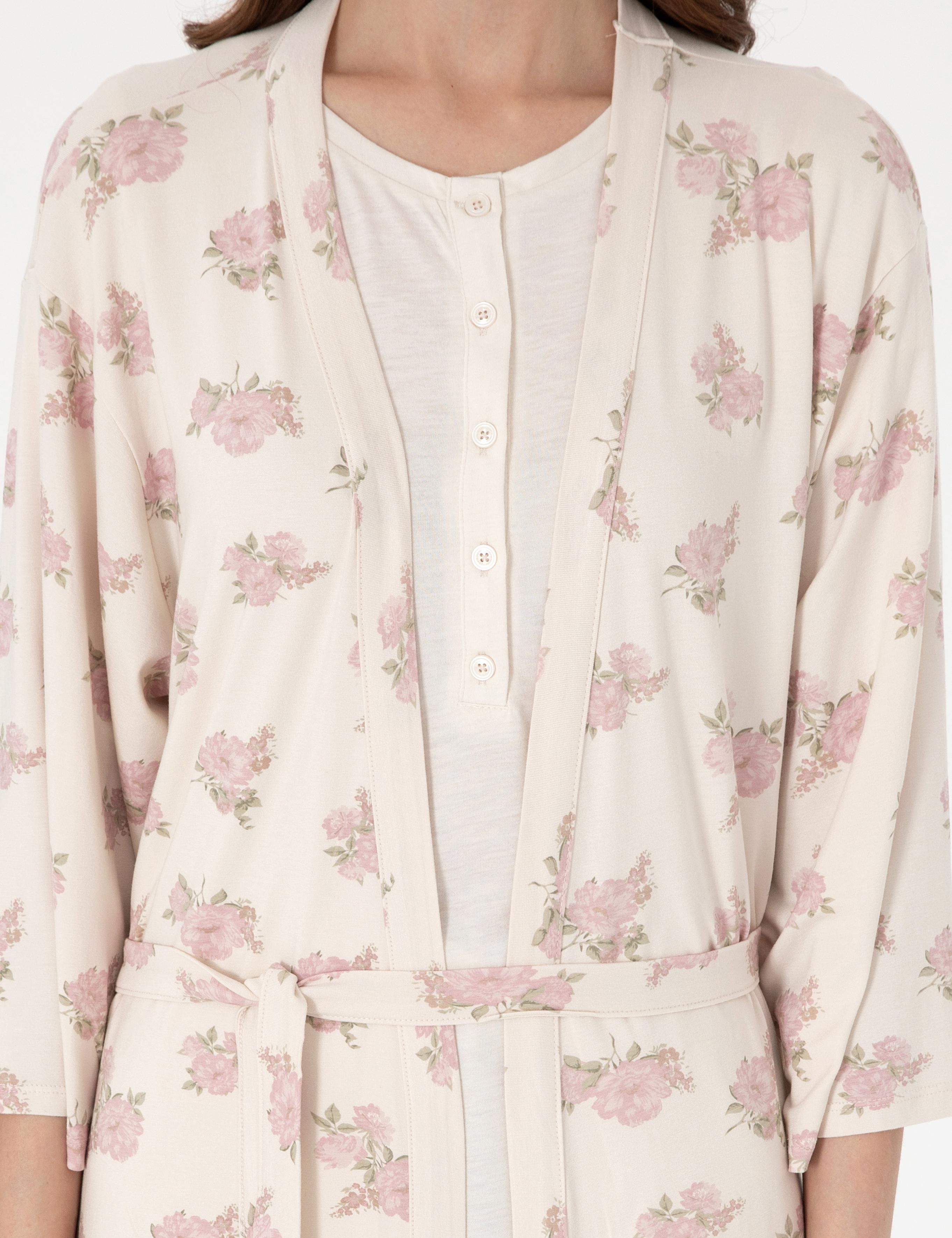 Krem 3'lü Lohusa Pijama Takımı