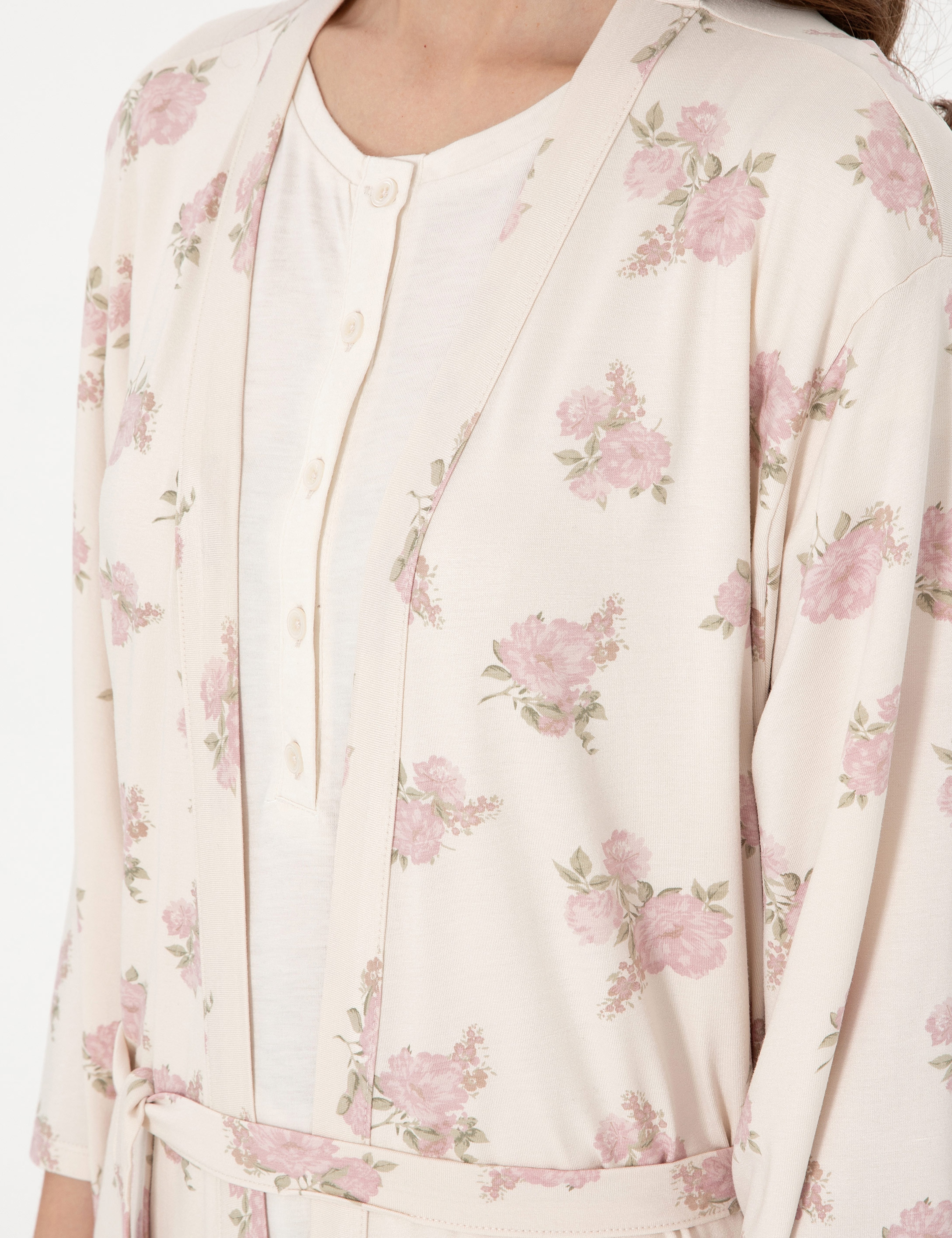 Krem 3'lü Lohusa Pijama Takımı - Image 7