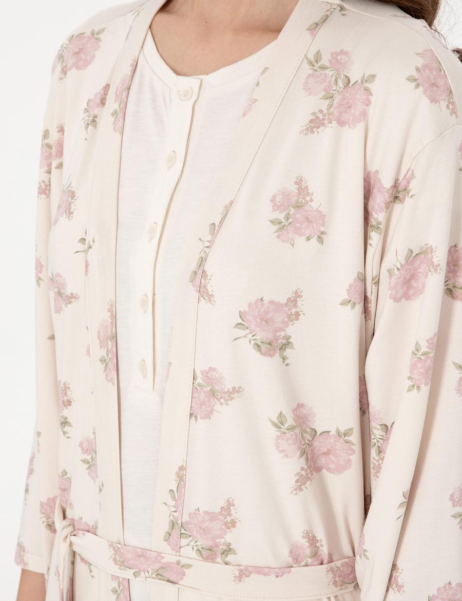 Krem 3'lü Lohusa Pijama Takımı