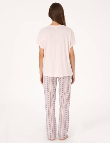 Pudra Kısakollu Pijama Takımı