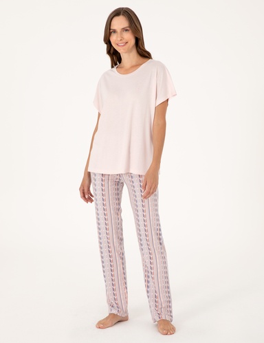 Pudra Kısakollu Pijama Takımı