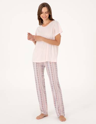 Pudra Kısakollu Pijama Takımı