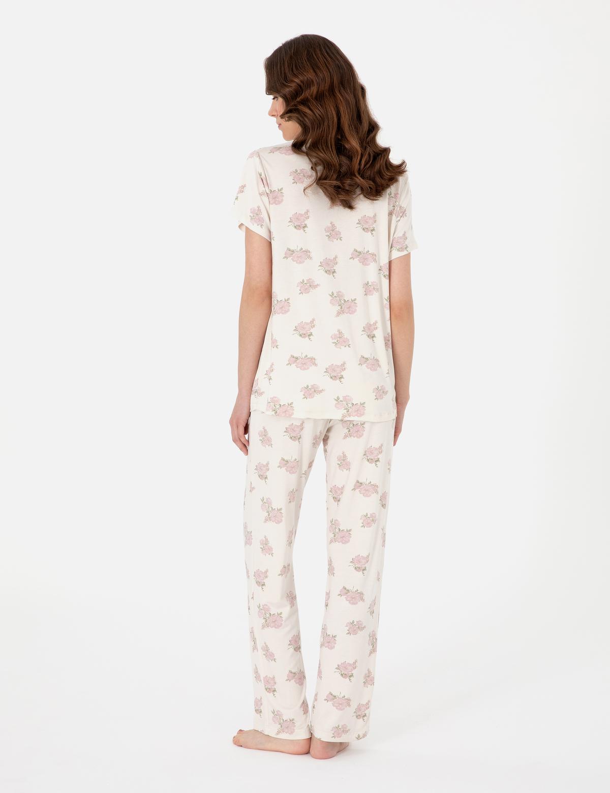 Krem Kısakollu Gömlek Pijama Takımı - 50319049001