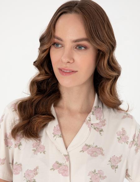 Krem Kısakollu Gömlek Pijama Takımı - 50319049001