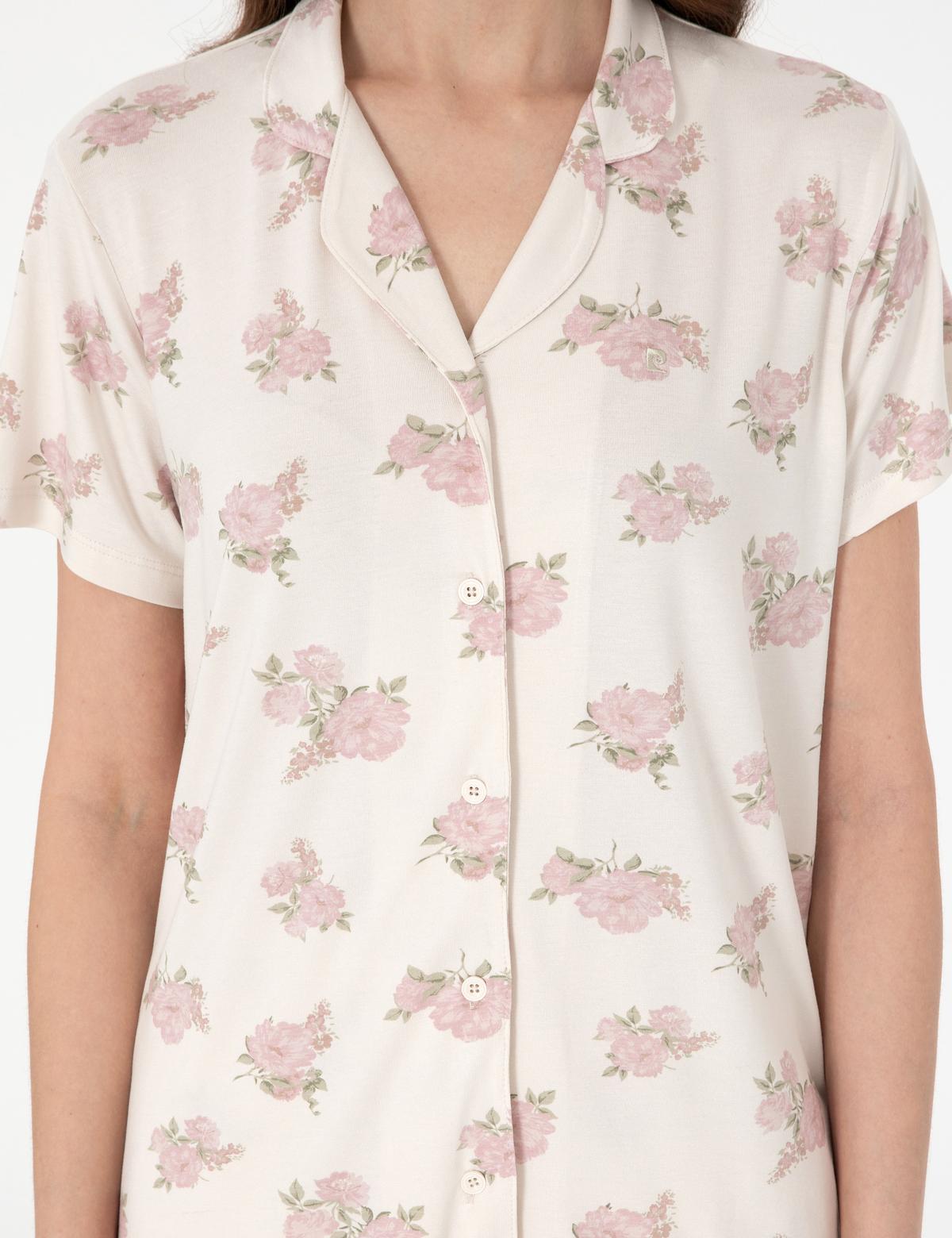 Krem Kısakollu Gömlek Pijama Takımı - 50319049001