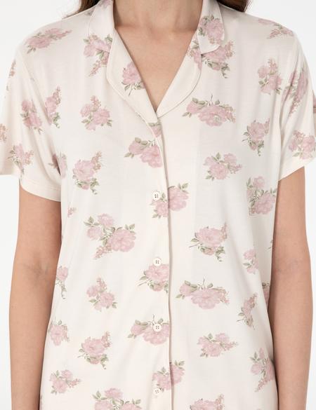 Krem Kısakollu Gömlek Pijama Takımı - 50319049001