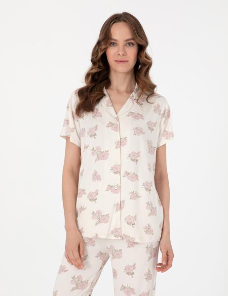 Krem Kısakollu Gömlek Pijama Takımı - 50319049001
