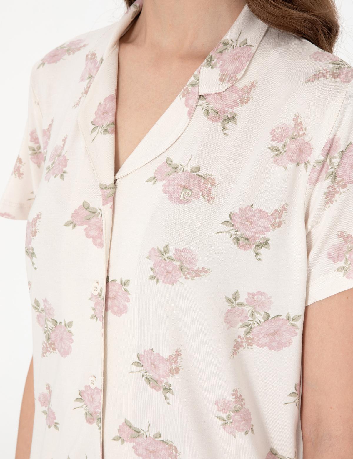 Krem Kısakollu Gömlek Pijama Takımı - 50319049001