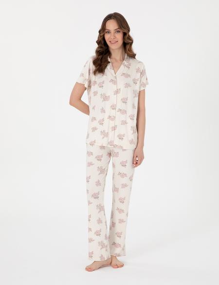 Krem Kısakollu Gömlek Pijama Takımı - 50319049001