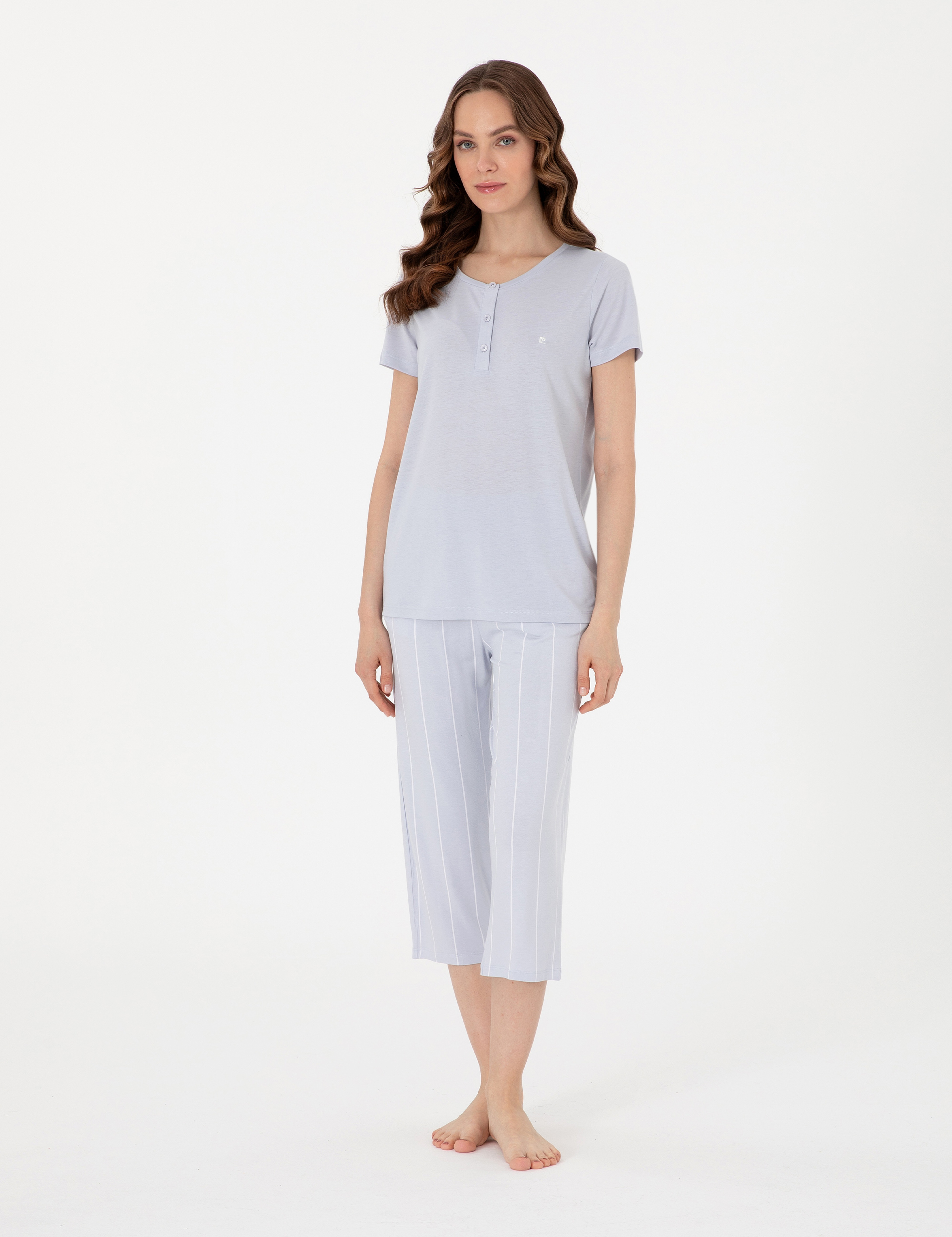 Mavi Kısakollu Kapri Pijama Takımı - Image 4