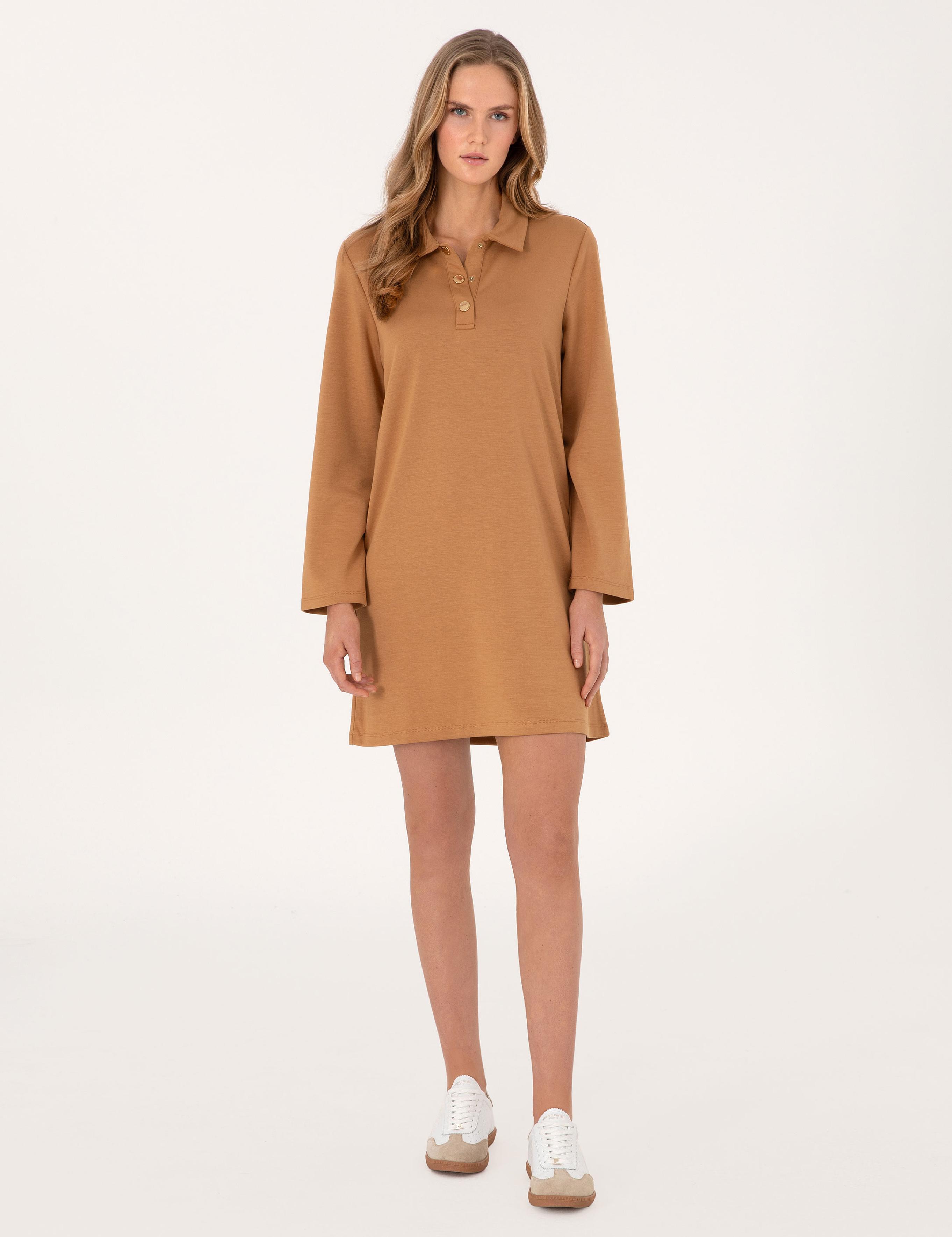 Camel Regular Fit Modal Kumaş Örme Elbise