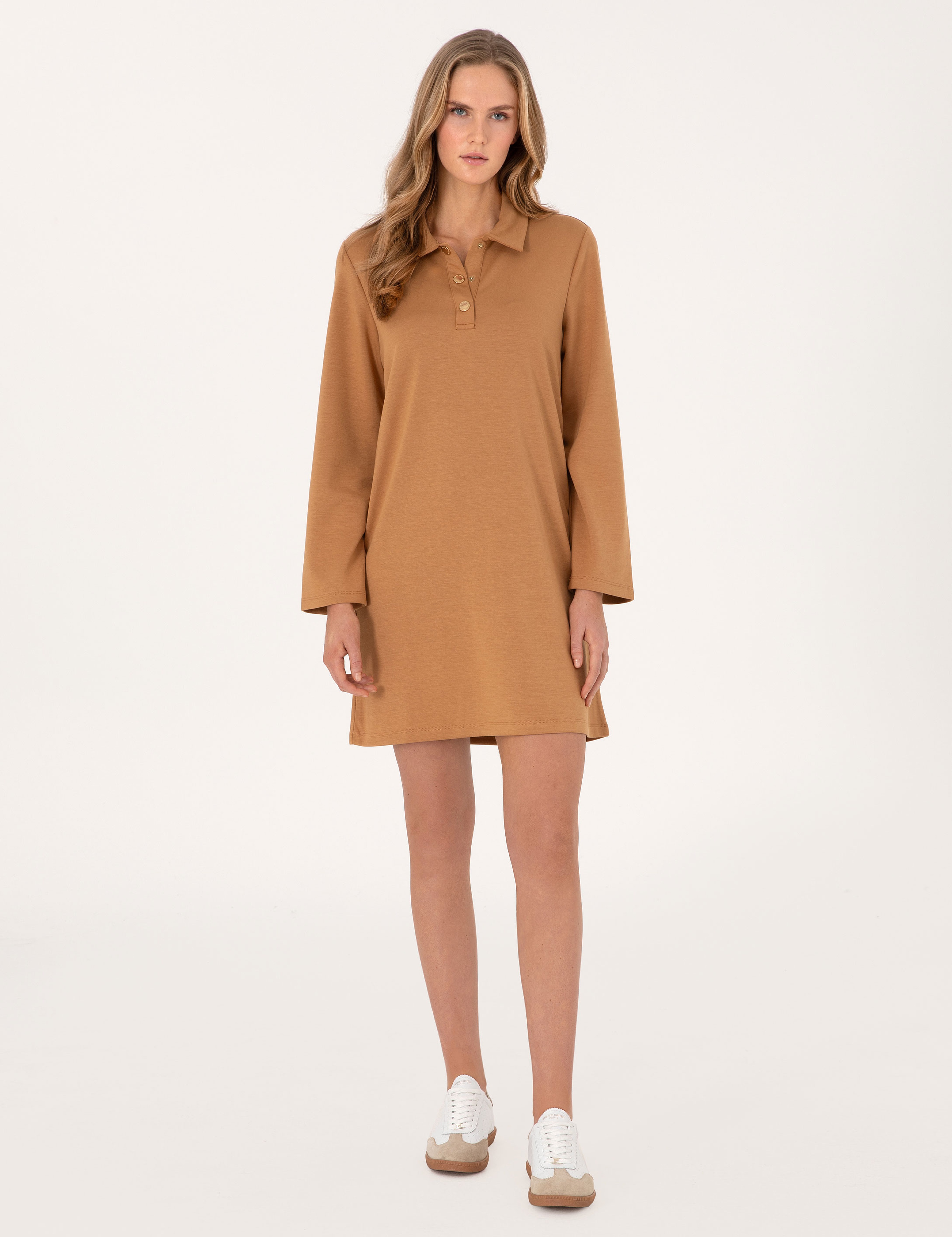 Camel Regular Fit Modal Kumaş Örme Elbise - Image 3
