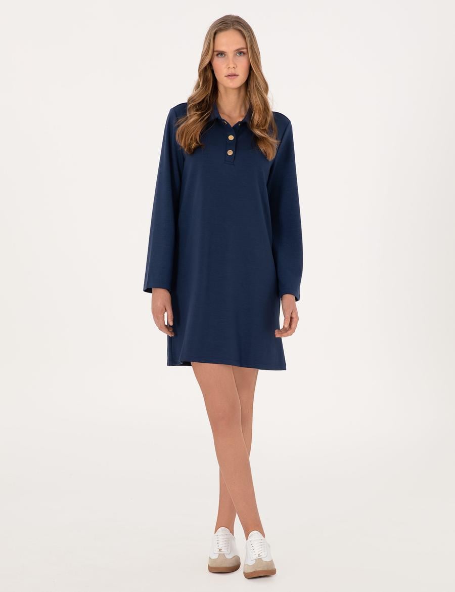 Lacivert Regular Fit Modal Kumaş Örme Elbise