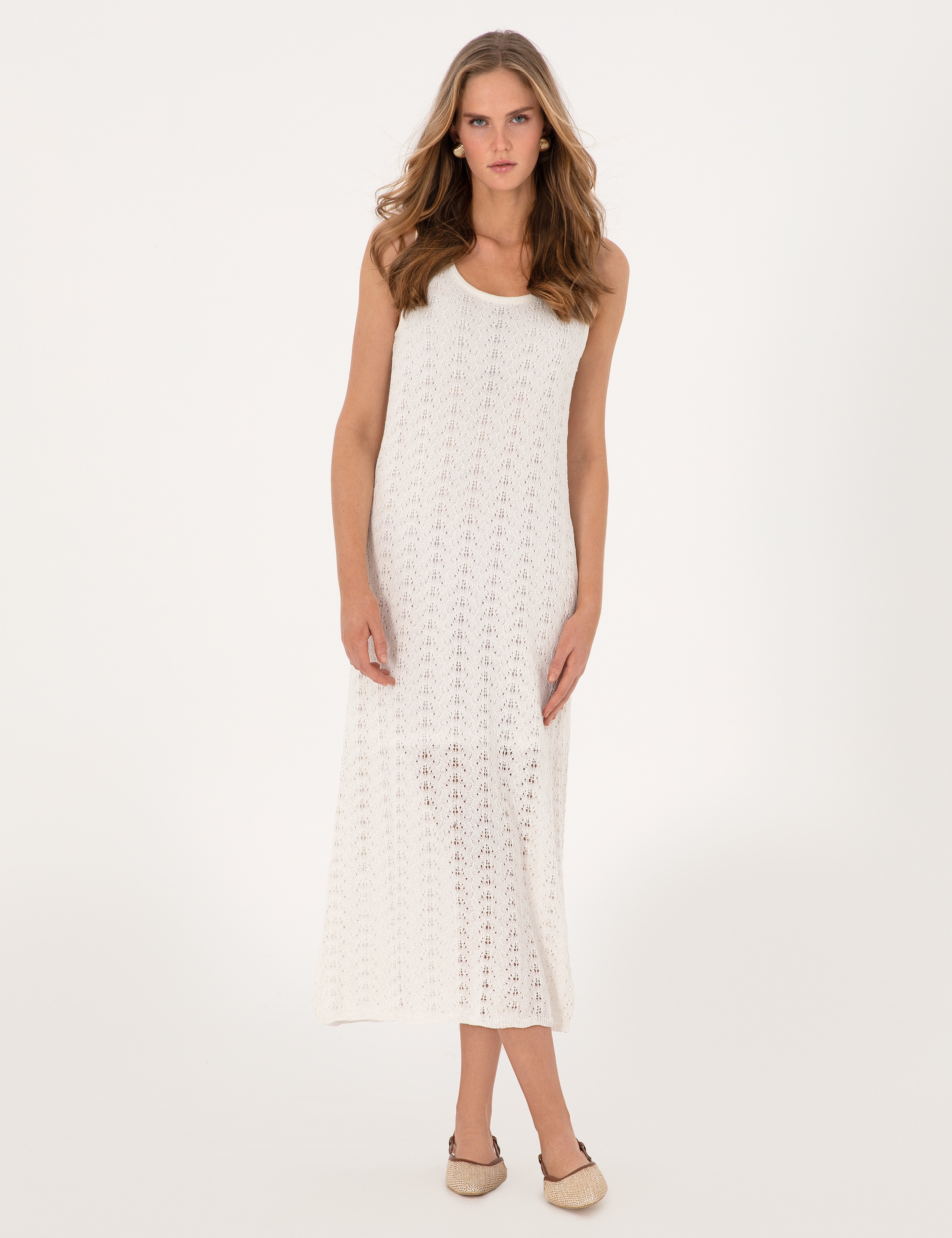 Beyaz A Kesim Triko Elbise