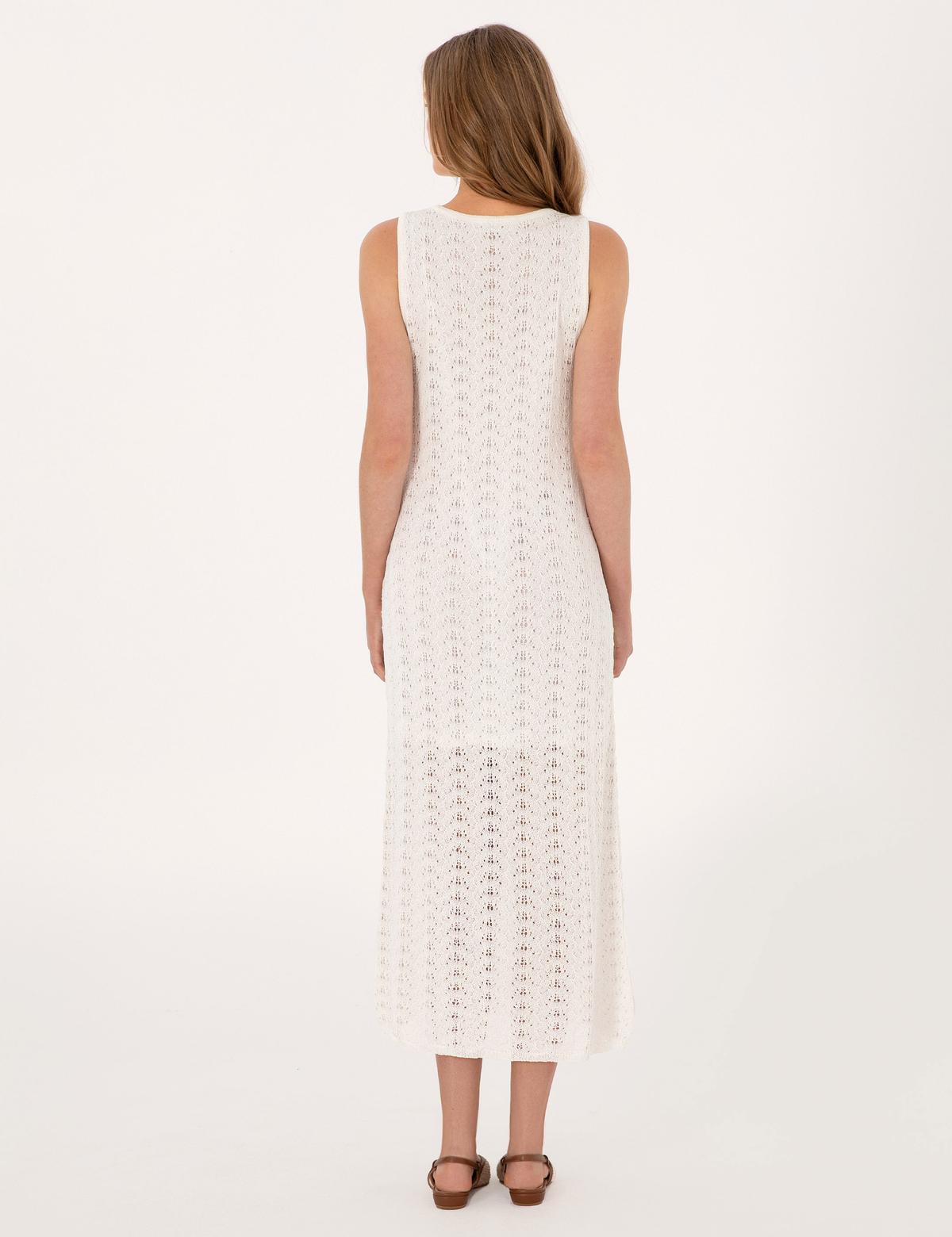 Beyaz A Kesim Triko Elbise - 50305568012