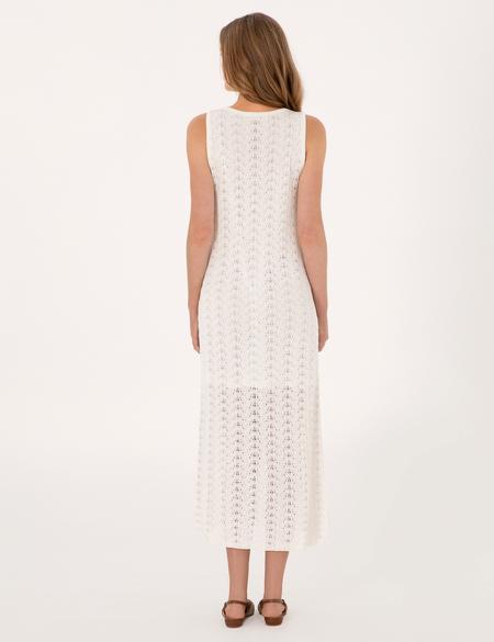 Beyaz A Kesim Triko Elbise - 50305568012