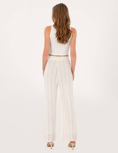 Beyaz Loose Fit Triko Pantolon