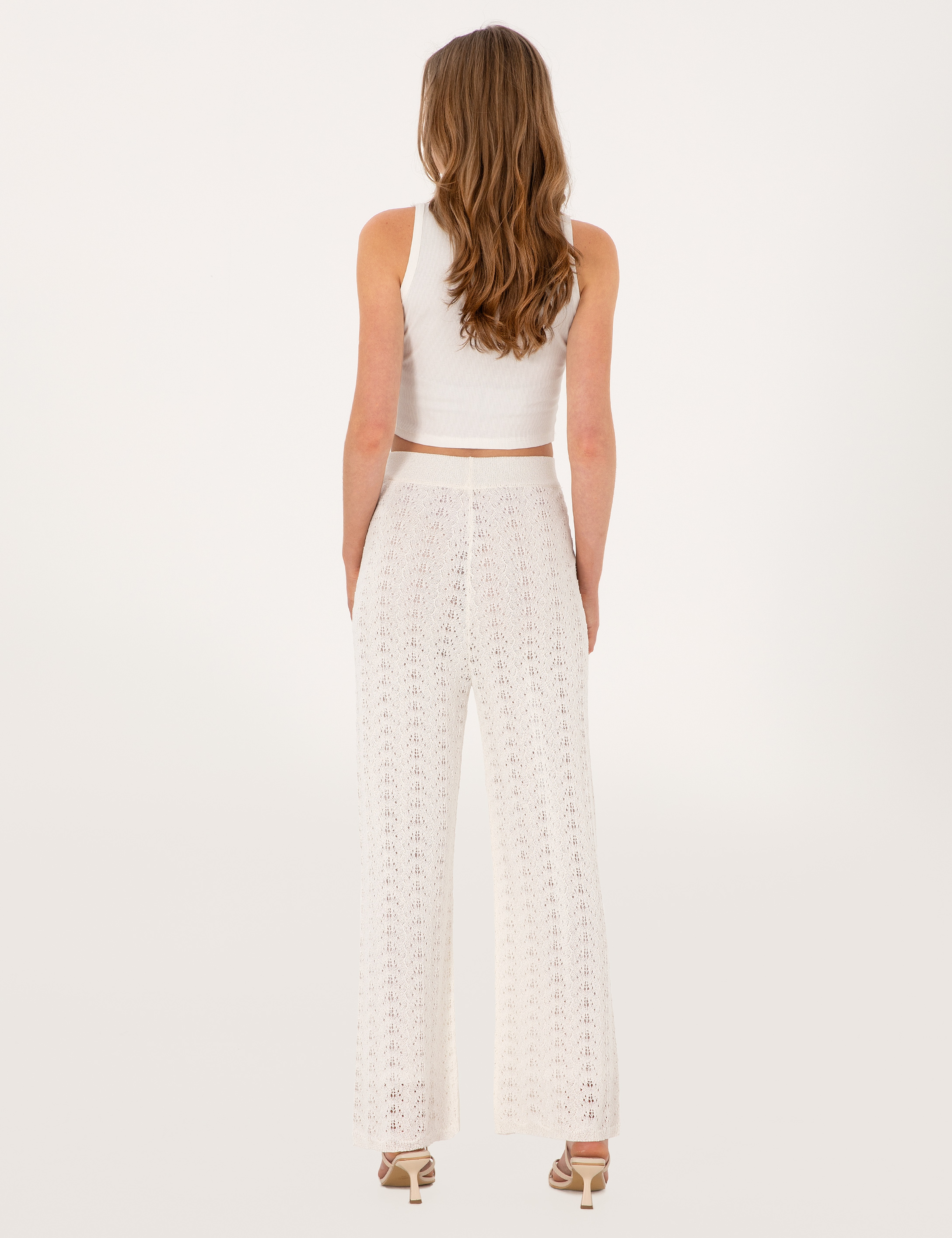 Beyaz Loose Fit Triko Pantolon - Image 4