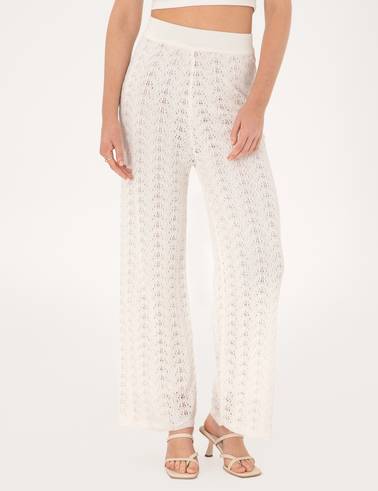 Beyaz Loose Fit Triko Pantolon