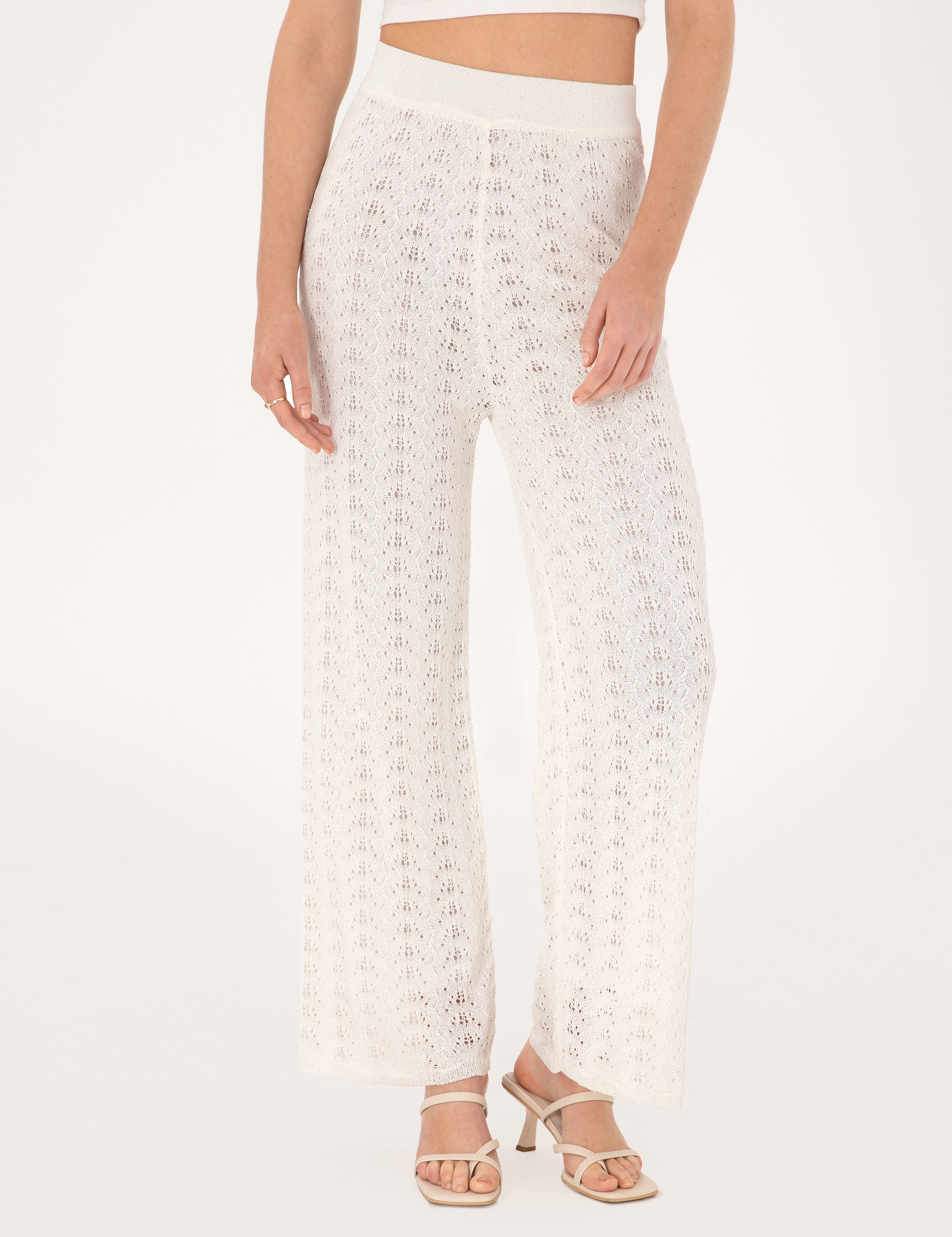 Beyaz Loose Fit Triko Pantolon - Image 2