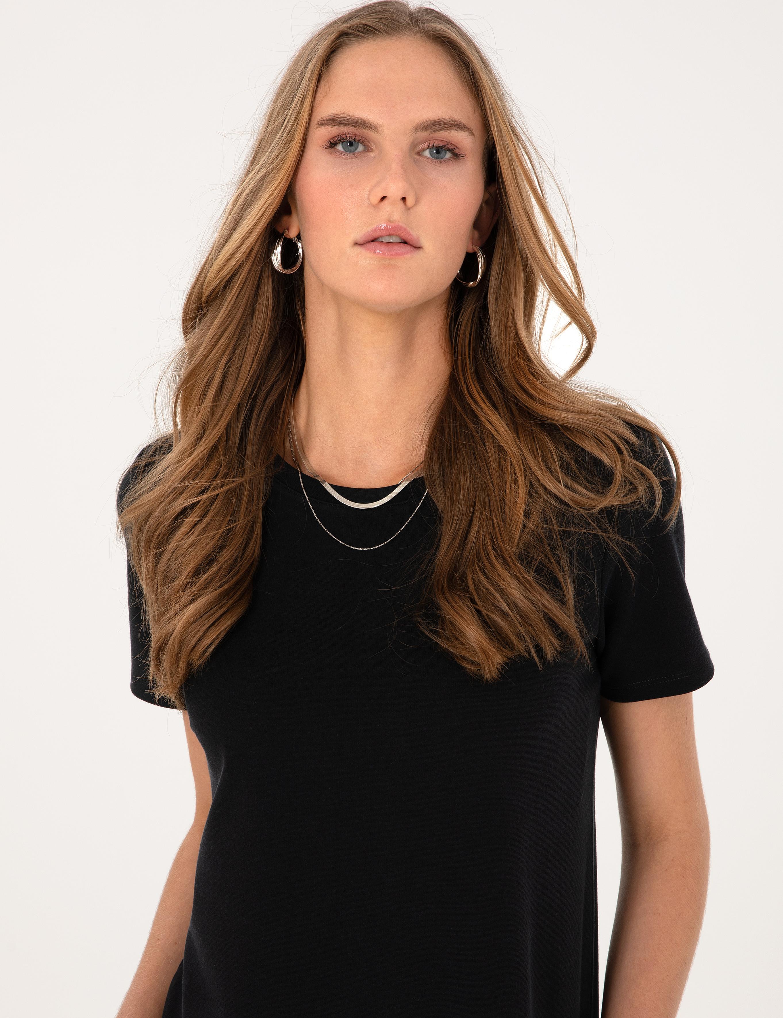 Siyah Regular Fit Örme Elbise