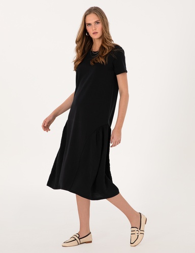 Siyah Regular Fit Örme Elbise