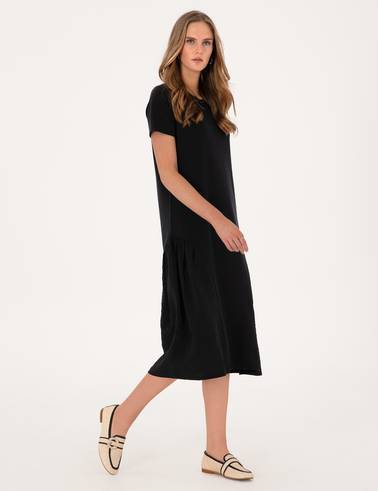 Siyah Regular Fit Örme Elbise