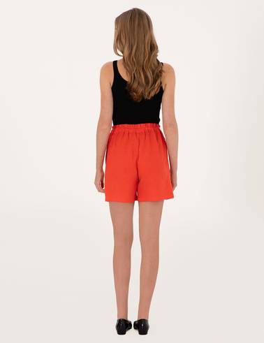 Kırmızı Comfort Fit Keten Bermuda Şort