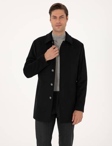 Siyah Slim Fit Kaşe Kaban