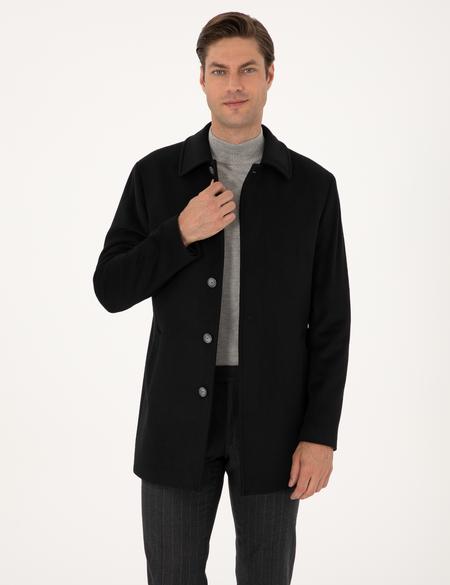 Siyah Slim Fit Kaşe Kaban - 50314215006