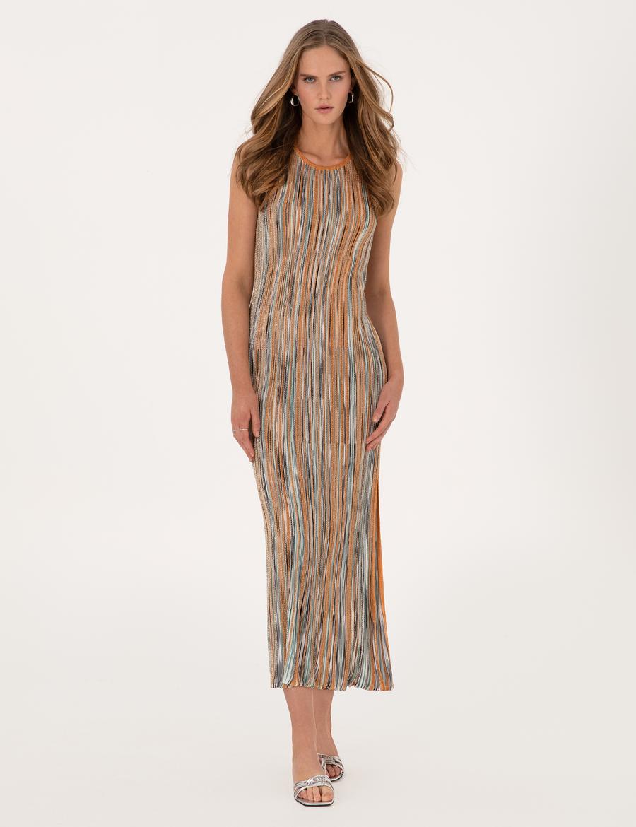 Turuncu A Kesim Triko Elbise