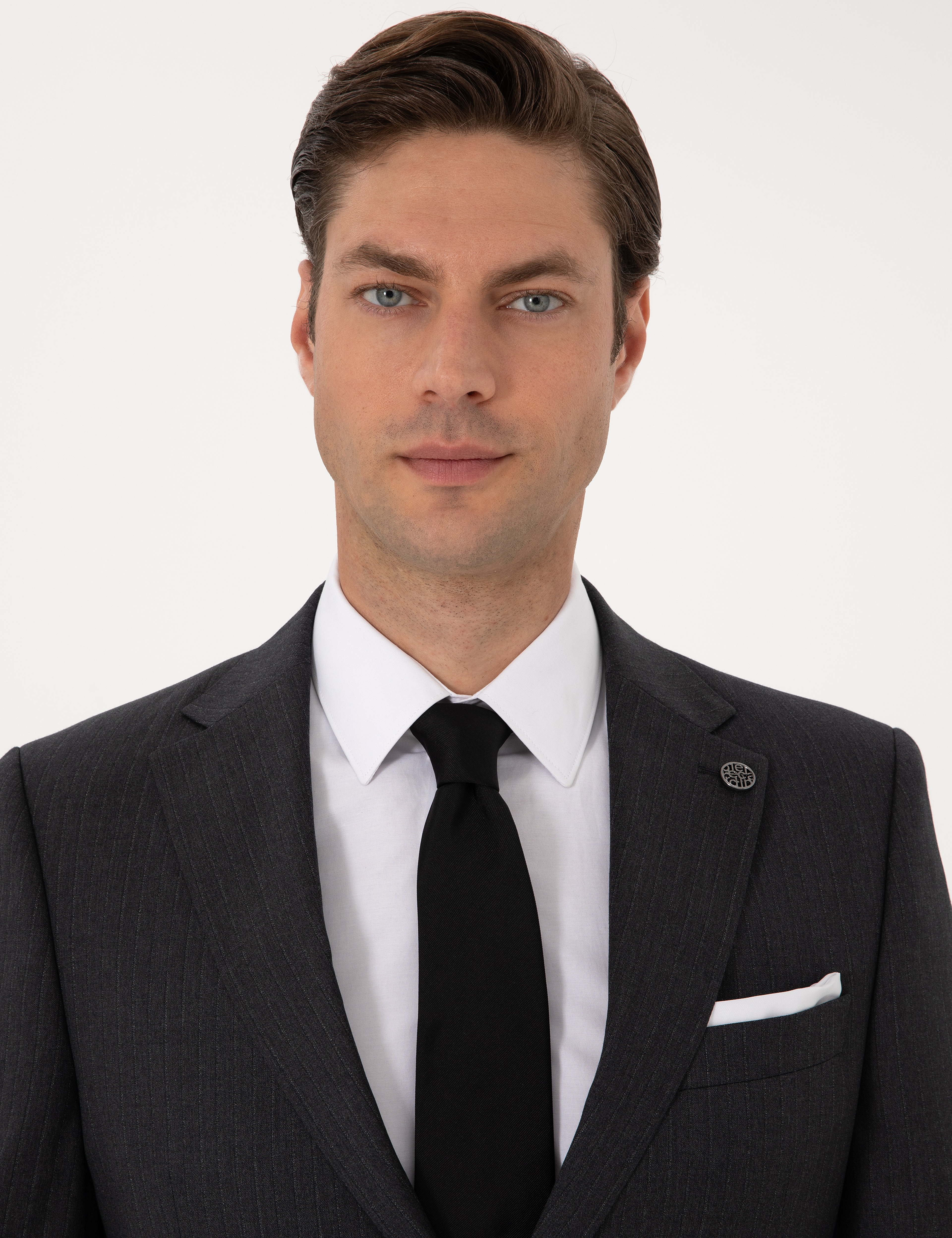 Antrasit Slim Fit %100 Yün Çizgili Takım Elbise - Image 2