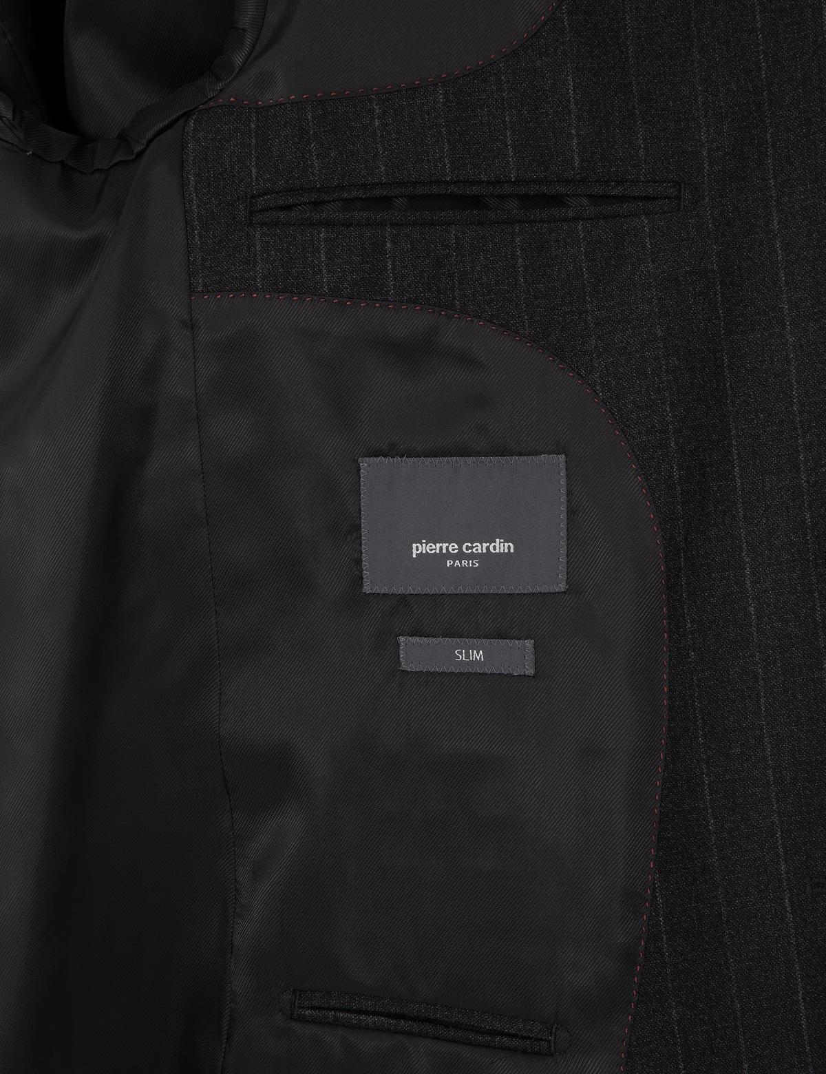 Antrasit Slim Fit %100 Yün Çizgili Takım Elbise - 50311229026