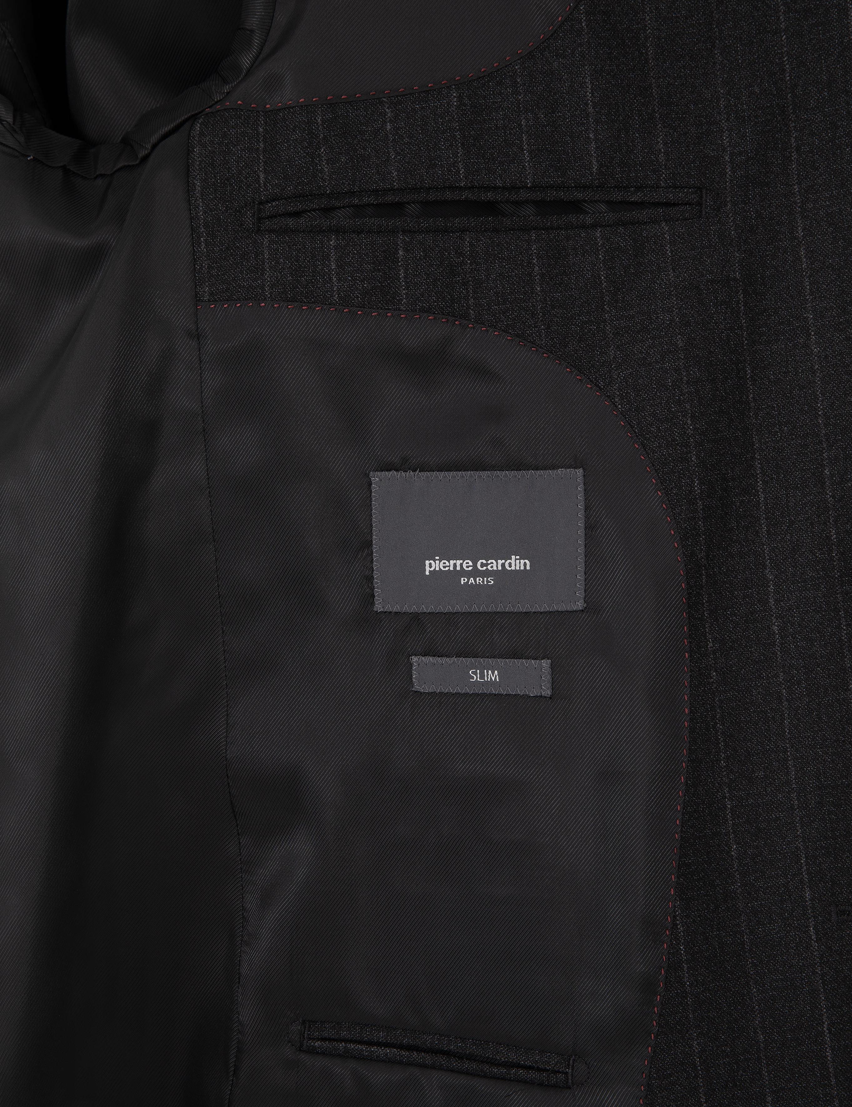 Antrasit Slim Fit %100 Yün Çizgili Takım Elbise