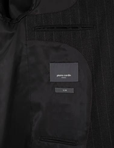 Antrasit Slim Fit %100 Yün Çizgili Takım Elbise