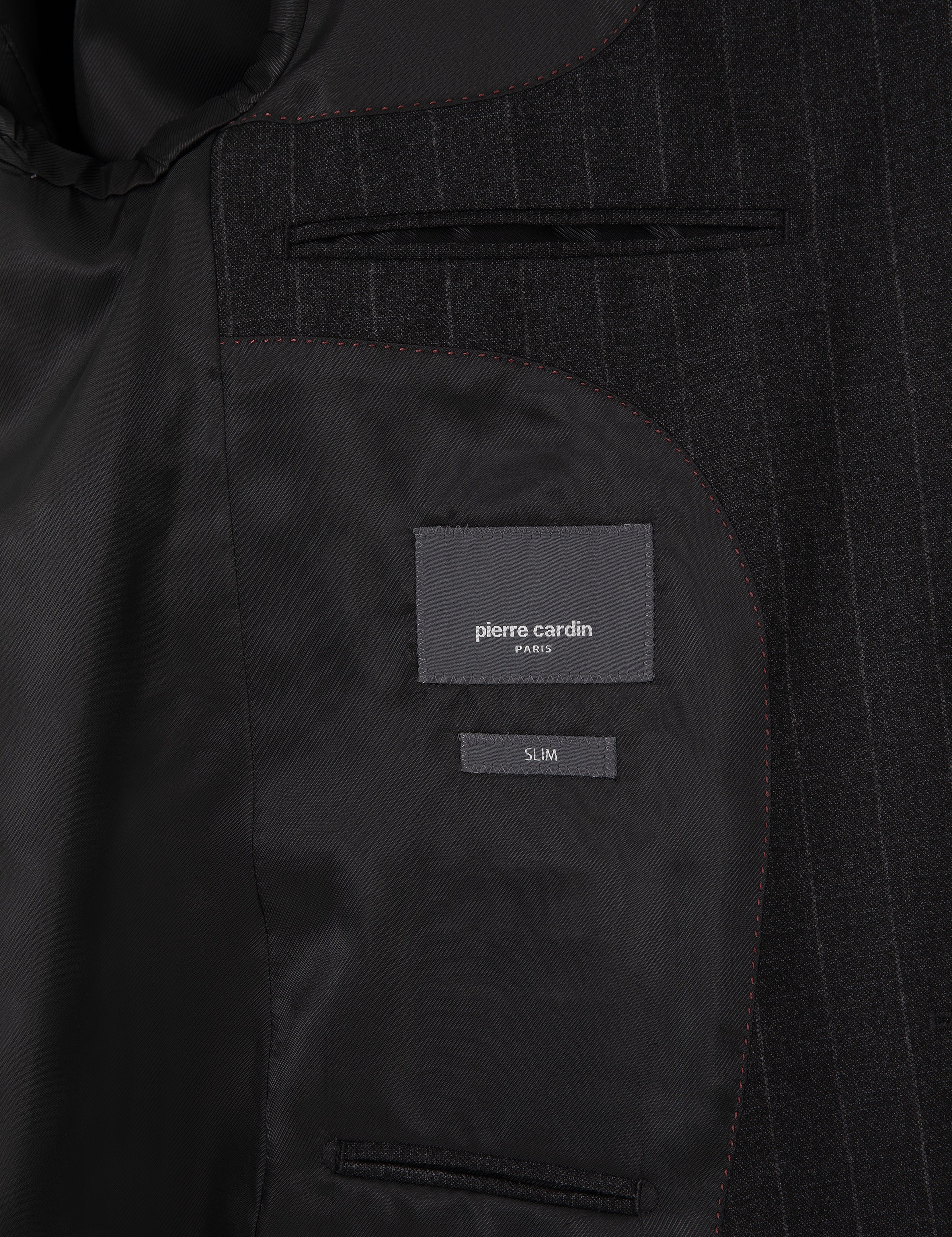 Antrasit Slim Fit %100 Yün Çizgili Takım Elbise