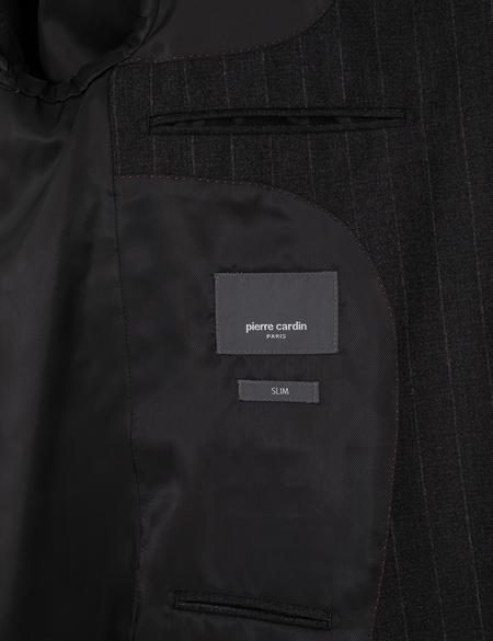 Antrasit Slim Fit %100 Yün Çizgili Takım Elbise - 50311229026