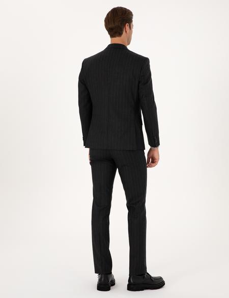 Antrasit Slim Fit %100 Yün Çizgili Takım Elbise - 50311229026