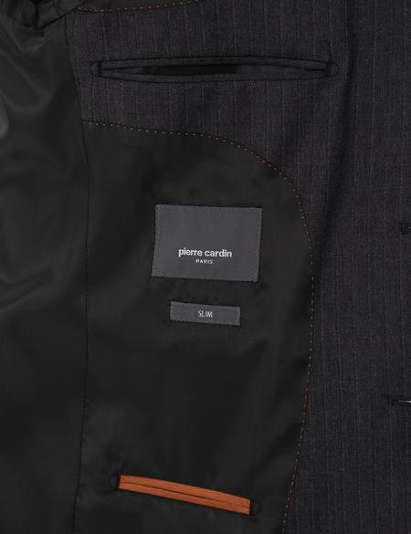 Antrasit Slim Fit %100 Yün Çizgili Takım Elbise - 50311253011