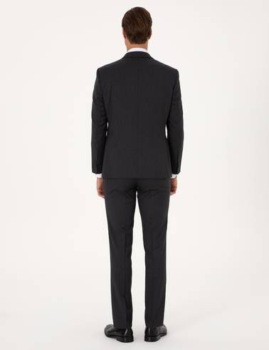 Antrasit Slim Fit %100 Yün Çizgili Takım Elbise