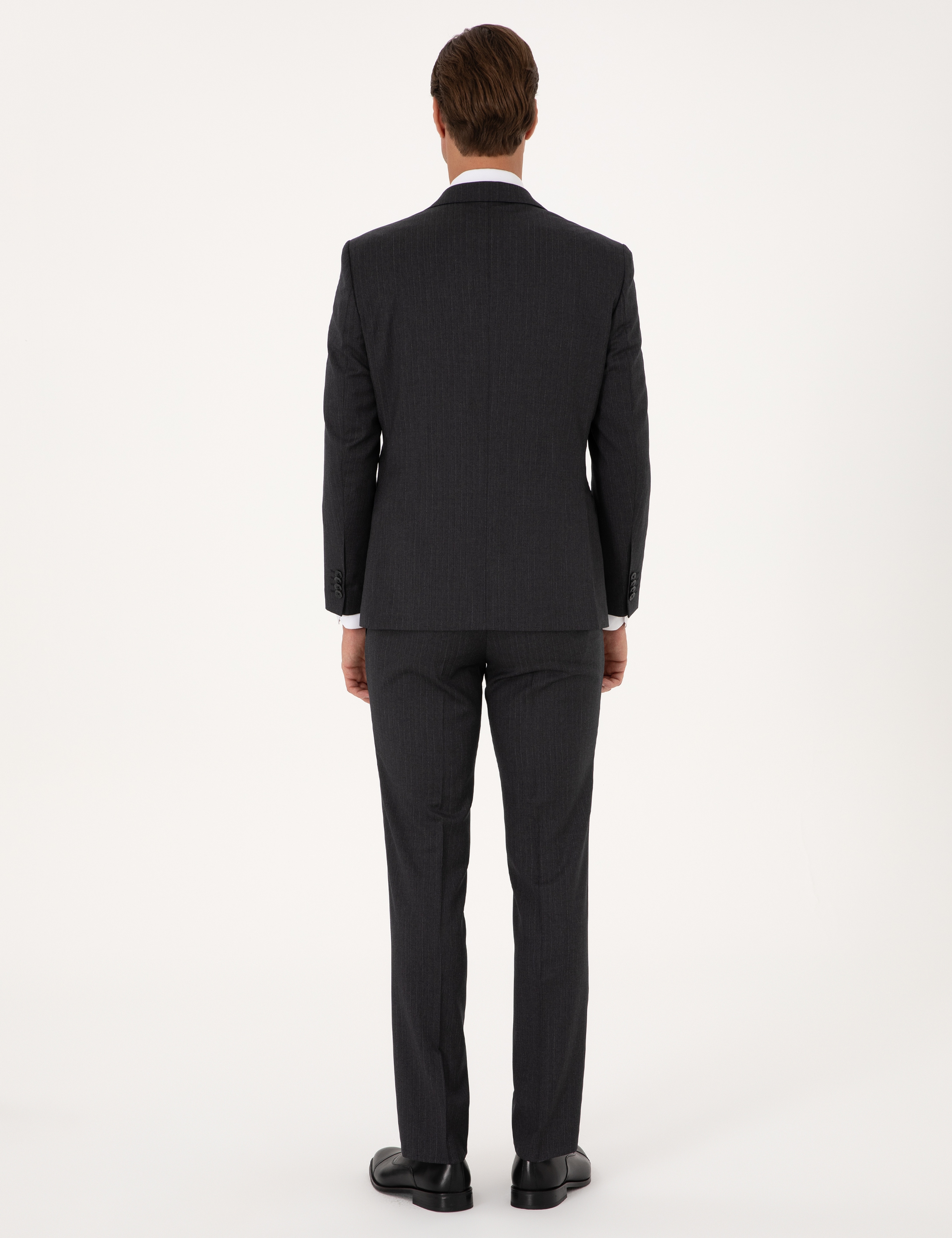 Antrasit Slim Fit %100 Yün Çizgili Takım Elbise - Image 5